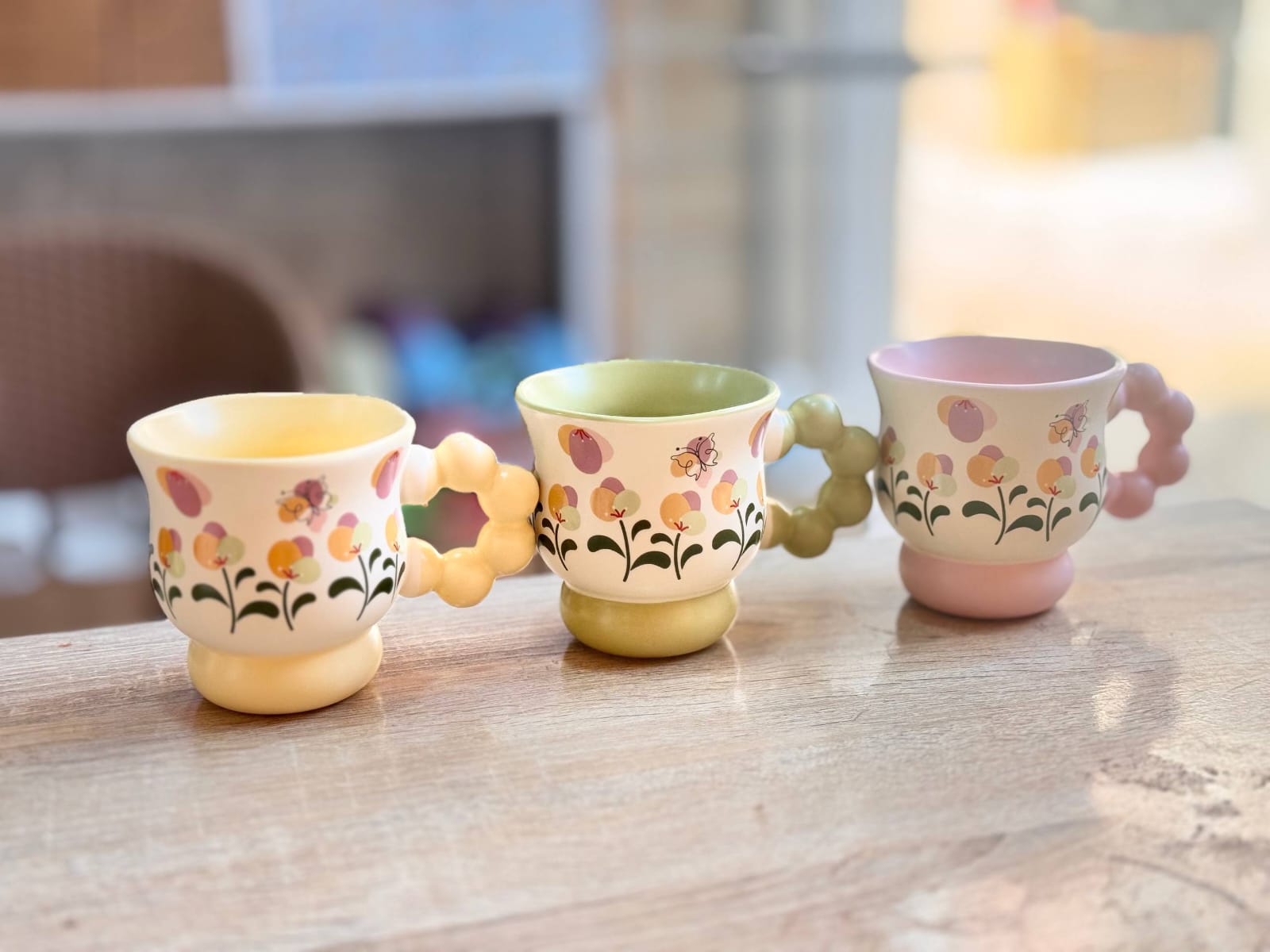 Flower Handle Ceramic Mugs